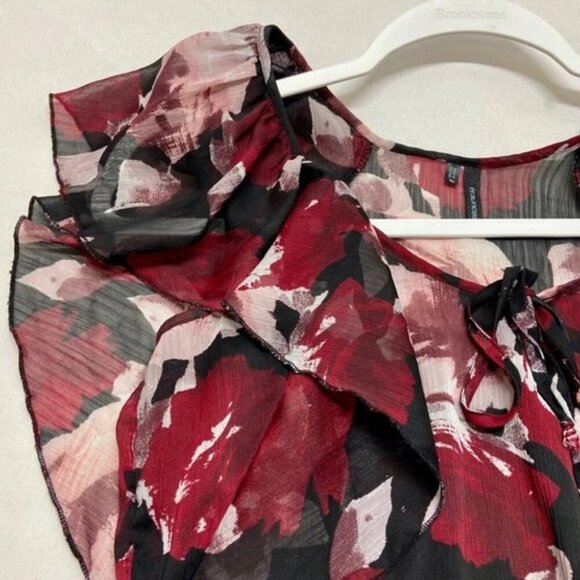 Maurices Blouse Women's Medium Red Black Layered Short Sleeve Fully Lined V-Neck - Picture 3 of 9